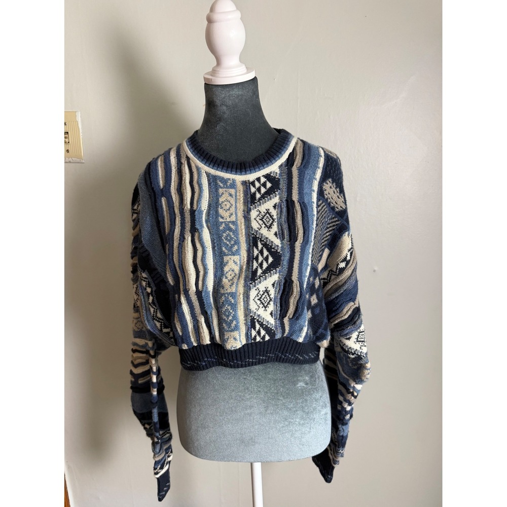 Alfani Textured Knit Cropped Sweater Patchwork grannycore Coogi Style custom M